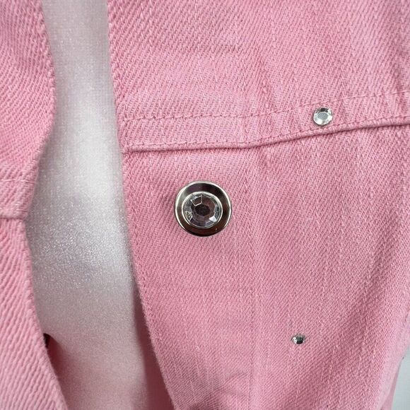 Quacker Factory Womens Denim Jacket Size L Pink Button Up Rhinestone Bling Y2K - Picture 3 of 16